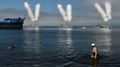 People watch the Navy Day parade, in the far eastern city of Vladivostok, Russia. Yuri Maltsev/Reuters