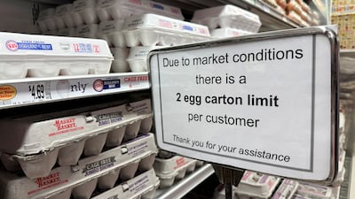 A sign displayed in a supermarket in Massachusetts. Jokes about buying eggs on the black market are now familiar social-media content. Reuters
