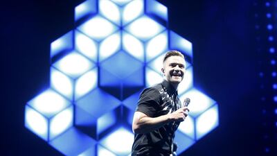 Justin Timberlake performs at Abu Dhabi's du Arena during his 20/20 Experience tour. Christopher Pike / The National / May 23, 2014