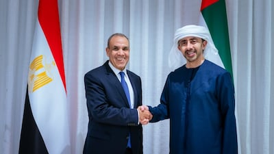 Sheikh Abdullah bin Zayed, UAE Deputy Prime Minister and Minister of Foreign Affairs, receives Egyptian Foreign Minister Badr Abdelatty. Photo: Egypt's Ministry of Foreign Affairs