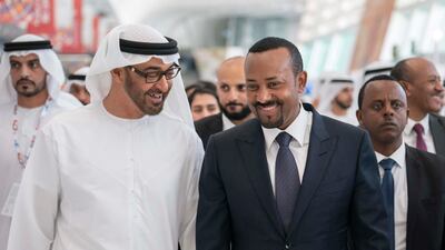 Sheikh Mohamed bin Zayed, Crown Prince of Abu Dhabi and Deputy Supreme Commander of the UAE Armed Forces, and Abiy Ahmed, Prime Minister of Ethiopia, tour the Special Olympics World Games Abu Dhabi 2019 at Abu Dhabi National Exhibition Centre. All photos by Ministry of Presidential Affairs