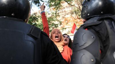 Anti-Mursi protesters demonstrate in front of the Ministry of Culture against what they claimed are increasing influence of the Muslim Brotherhood over the Ministry of Culture and Minister of Culture Alaa Abdel Aziz, in Cairo, Egypt. Mohamed Abd El Ghany / Reuters