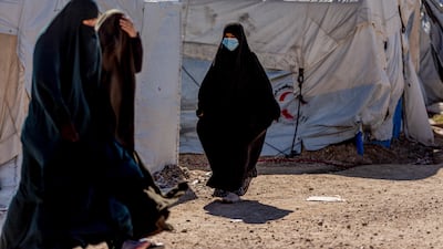Mostly women and children inhabit Roj, a camp where relatives of suspected ISIS terrorists are held, in Syria's north-eastern Hassakeh province. AP