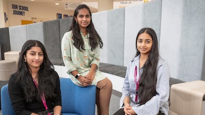 Dubai teenagers Naina George, Aradhana Sivaraman and Sanah Joseph created the Rehabity app. Antonie Robertson / The National