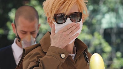 Tilda Swinton, wearing a mask, arrives at the Excelsior at the 77th Venice Film Festival on September 1, 2020 in Venice, Italy. Getty Images