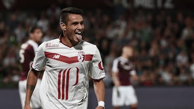Lille's Portuguese midfielder Rony Lopes celebrates after scoring a goal against Metz in Ligue 1 on Saturday. Frederick Florin / AFP / August 13, 2016