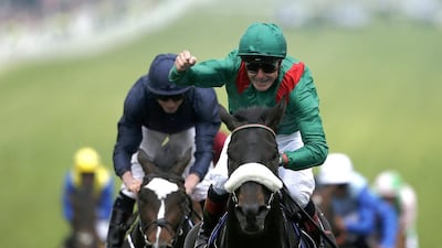 Pat Smullen rides Harzand to win The Investec Derby at Epsom Racecourse on June 4, 2016 in Epsom, England. Harzand will be one of nine Group 1 winners to race in Friday's Irish Champion Stakes at Leopardstown. Alan Crowhurst / Getty Images