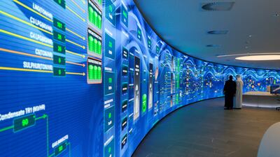 The Panorama Command Centre and Artificial Intelligence space at the Adnoc headquarters in Abu Dhabi. Khushnum Bhandari / The National