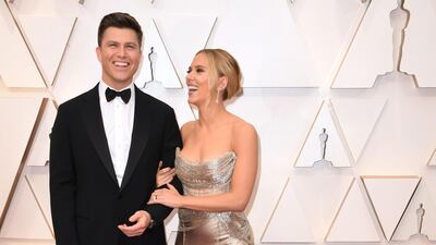 US actress Scarlett Johansson arrives with fiance Colin Jost for the 92nd Oscars at the Dolby Theatre in Hollywood, California. The Hollywood star and Jost tied the knot over the weekend and are now are officially married. / AFP / Robyn Beck