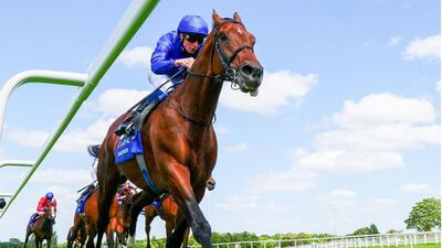 Jockey William Buick rides Ghaiyyath to victory in The Eclipse Stakes at Sandown. AFP