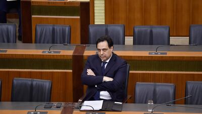 Lebanese Prime Minister Hassan Diab attends the 2020 discussion budget session at the parliament, in Beirut. AP