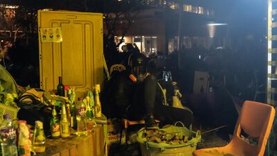 A protester rests at The Hong Kong Poytechnic University on November 18, 2019 in Hong Kong, China. Anthony Kwan/Getty Images