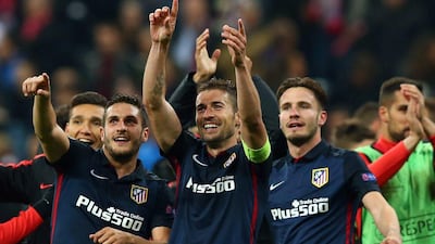 Atletico Madrid players celebrate after the Uefa Champions League semi-final second leg against Bayern Munich. Daniel Karmann / EPA