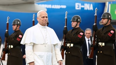 A welcome ceremony is held for the pontiff. Reuters