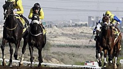 Otaared, left, on her way to victory at Jebel Ali yesterday.