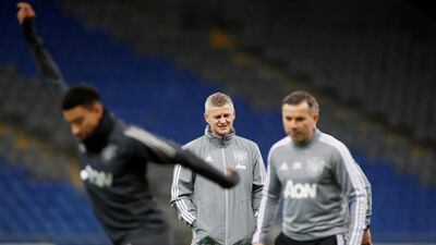 Manchester United manager Ole Gunnar Solskjaer during training. Reuters