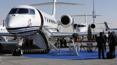 A Gulfstream G650ER aircraft on display at the Middle East Business Aviation air show held at Dubai World Central in Dubai in 2014. Pawan Singh / The National