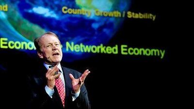 Barcelona, Spain --02/16/2011-- John Chambers Chairman and CEO from Cisco, speaks at a Key Note Session during the World Mobile Congress. Xabier Mikel Laburu.