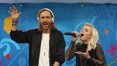 Singer Zara Larsson and DJ David Guetta perform during the opening ceremony prior to the UEFA Euro 2016 Group A match between France and Romania at Stade de France on June 10, 2016 in Paris, France. (Clive Mason/Getty Images)