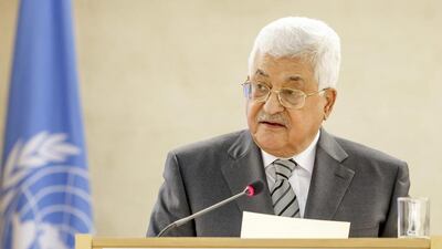 Palestinian president Mahmoud Abbas addresses the 34th session of the Human Rights Council at the European headquarters of the United Nations in Geneva, Switzerland, on February 27, 2017. Salvatore Di Nolfi / Keystone via AP