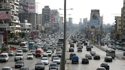 A view of traffic at a highway crossing through Antelias leading to the capital Beirut.