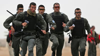 An Argentina Swat team competes during the UAE Swat Challenge 2019. Kamran Jebreili / AP