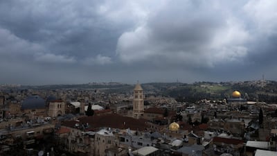 A view of Jerusalem's Old City as the sun hits the Dome of the Rock (R) on The Temple Mount, known in Arabic as Haram Al Sharif (The Noble Sanctuary), April 1, 2019. EPA