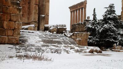 Baalbek's temples in eastern Lebanon's Bekaa Valley were covered with snow, following a fierce storm. AFP Photo