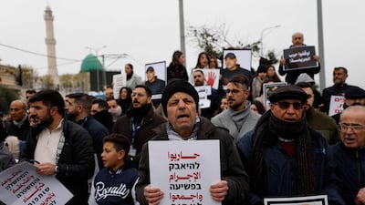 Arab-Israeli protesters during a demonstration in Sakhnin on January 22 to draw attention to rising crime rates. AFP