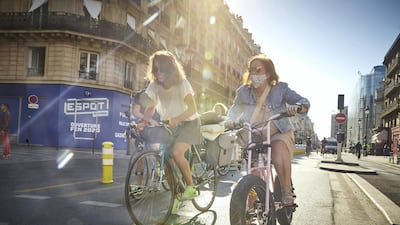 Paris authorities have encouraged cycling as a safer, and more environmentally friendly form of transport away from crowded buses and metro trains as they continue to try to halt the spread of Covid-19. Getty Images
