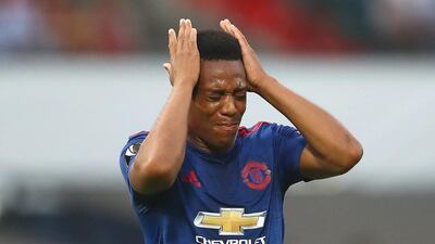 Anthony Martial of Manchester United reacts after a missed chance during the Europa League Group A match against Feyenoord. Dean Mouhtaropoulos / Getty Images