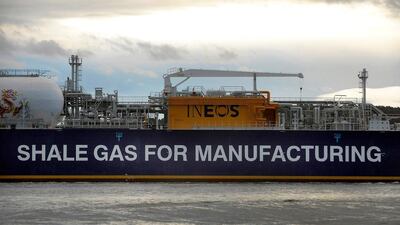 The JS Ineon Insight at Grangemouth in Scotland. The UK's first LNG cargo from the US marks a $2 billion investment by Ineos, the world's third largest chemical company. Andy Buchanan / AFP