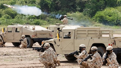 Colombian soldiers carry out military exercises, near the Buenavista Air Base, in La Guajira, Colombia. EPA