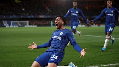 Chelsea's Reece James celebrates after scoring their fourth goal during the Champions League game against Ajax at Stamford Bridge. AP