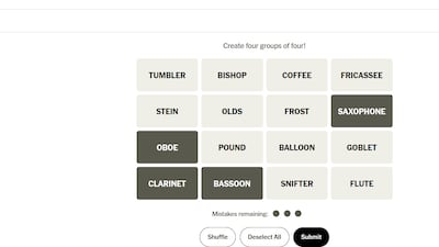 Players are given 16 words to sort into four groups. Photo: New York Times