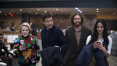 From left, Kate McKinnon, Jason Bateman, TJ Miller and Olivia Munn star in Office Christmas Party. Glen Wilson / Paramount Pictures