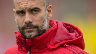 Current Bayern Munich manager Pep Guardiola, the future manager of Manchester City, shown during a Bayern training session on Wednesday. Matthias Balk / AFP / DPA / February 3, 2016