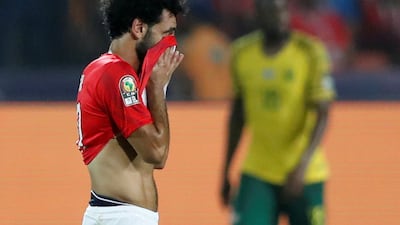 Mohamed Salah reacts after Thembinkosi Lorch scores South Africa's first goal. Reuters