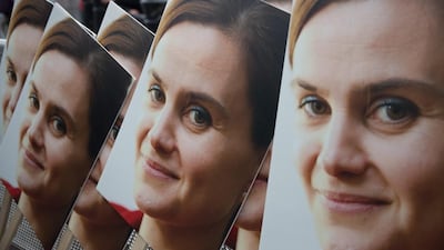 Poster boards showing a photograph of Jo Cox are seen during a memorial event for the murdered Labour MP (Photo by Matt Cardy/Getty Images)
