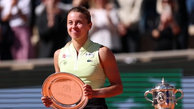 Maja Chwalinska of Poland poses with her runner-up trophy. EPA