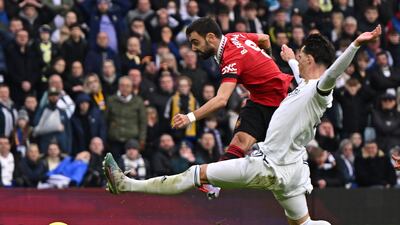 Manchester United's Bruno Fernandes shoots at goal. AFP