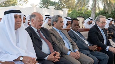 Members of the Emirates Writers union, attend a Sea Palace barza. Rashed Al Mansoori / Ministry of Presidential Affairs