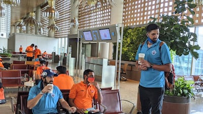 Delhi Capitals and Sunrisers Hyderabad players travelled together to the UAE on Sunday for IPL 2020. Courtesy Sunrisers Hyderabad twitter / @SunRisers