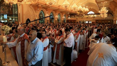 Worshippers packed St Antonious Coptic Orthodox Church in Abu Dhabi yesterday for a mass conducted by Pope Tawadros II. Ravindranath K / The National