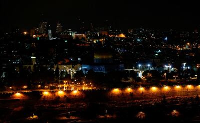 The Palestinian ministry for endowments and religious affairs turned off the lights of the Dome of the Rock in Jerusalem's Old City on December 6, 2017 in protest against US president Donald Trump's recognition of the city as Israel's capital. Ahmad Gharabli / AFP