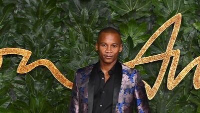 Eric Underwood opts for head-to-toe brocade, in midnight blue. Getty