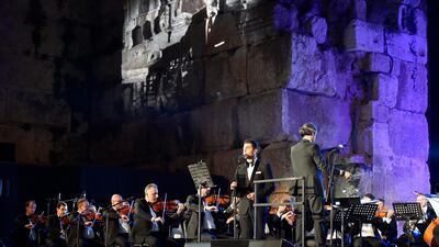 Palestinian singer Mohammed Assaf performs on stage during the annual Baalbeck International Festival (BIF) in Baalbeck, Beqaa Valley, Lebanon, 20 July 2019. The festival runs from 05 July to 03 August 2019. Photo: EPA