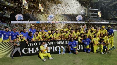 Chennai Super Kings enjoy the trophy celebrations, and plenty of support, after winning the 2018 Indian Premier League. Rafiq Maqbool / AP Photo