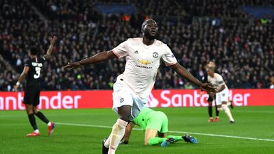 United's Romelu Lukaku celebrates after scoring their second goal.