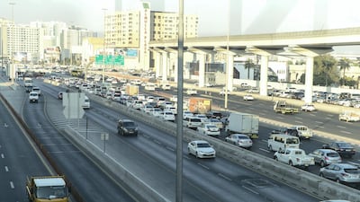 Congestion builds inthe afternoon on Al Ittihad Road, on the way to Sharjah. Reem Mohammed / The National